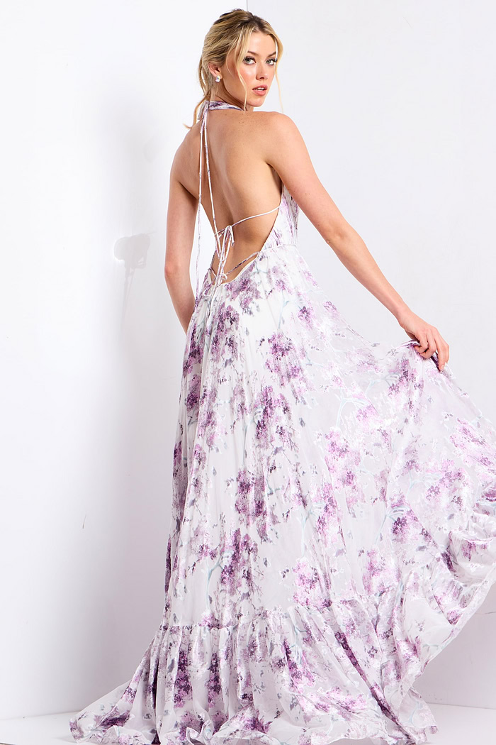 Floral Halter Gown with Flowing Skirt 48233 | Jovani