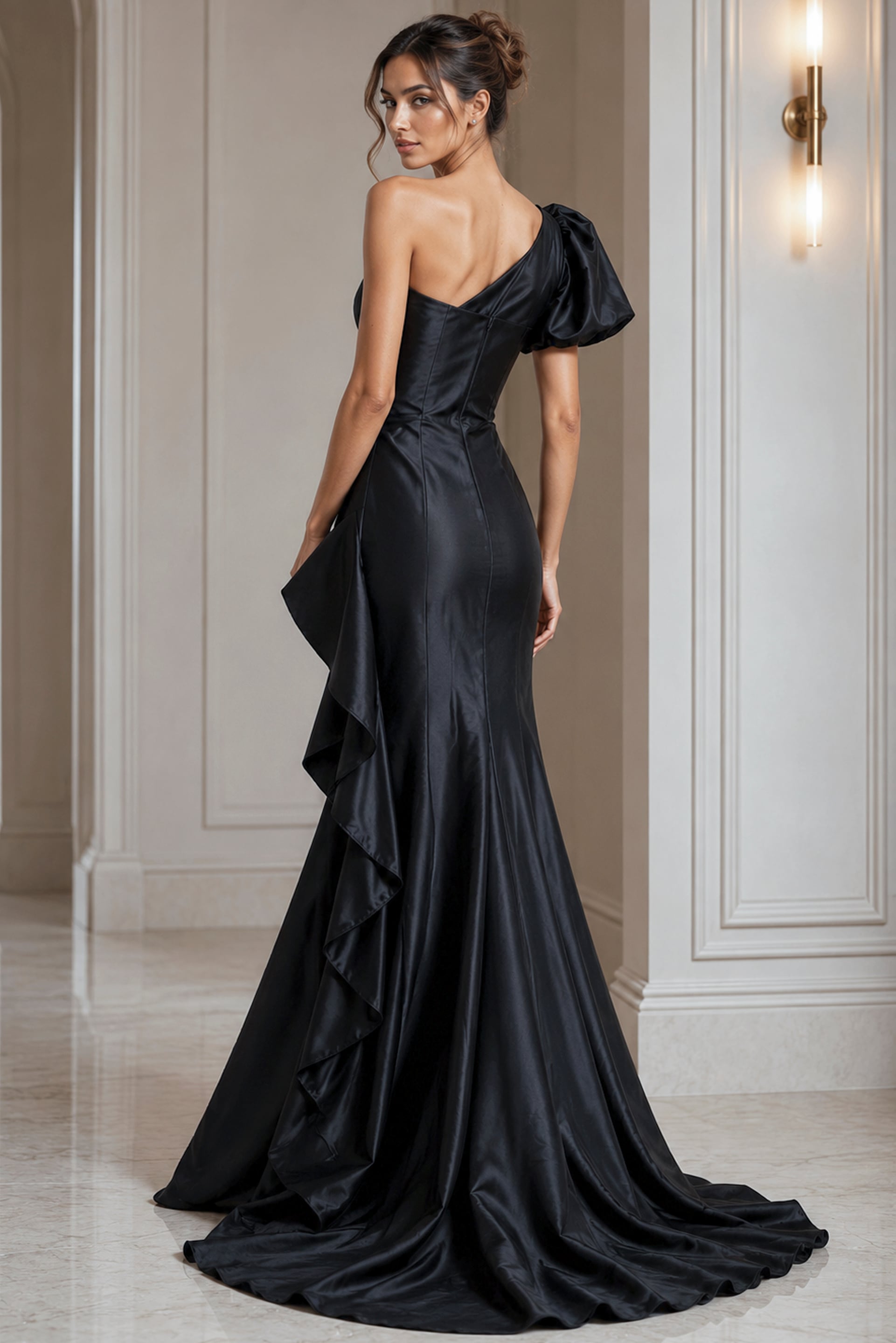 one long sleeve one short sleeve dress Elegant One Shoulder Short Sleeve Slit Dresses Elonnashop