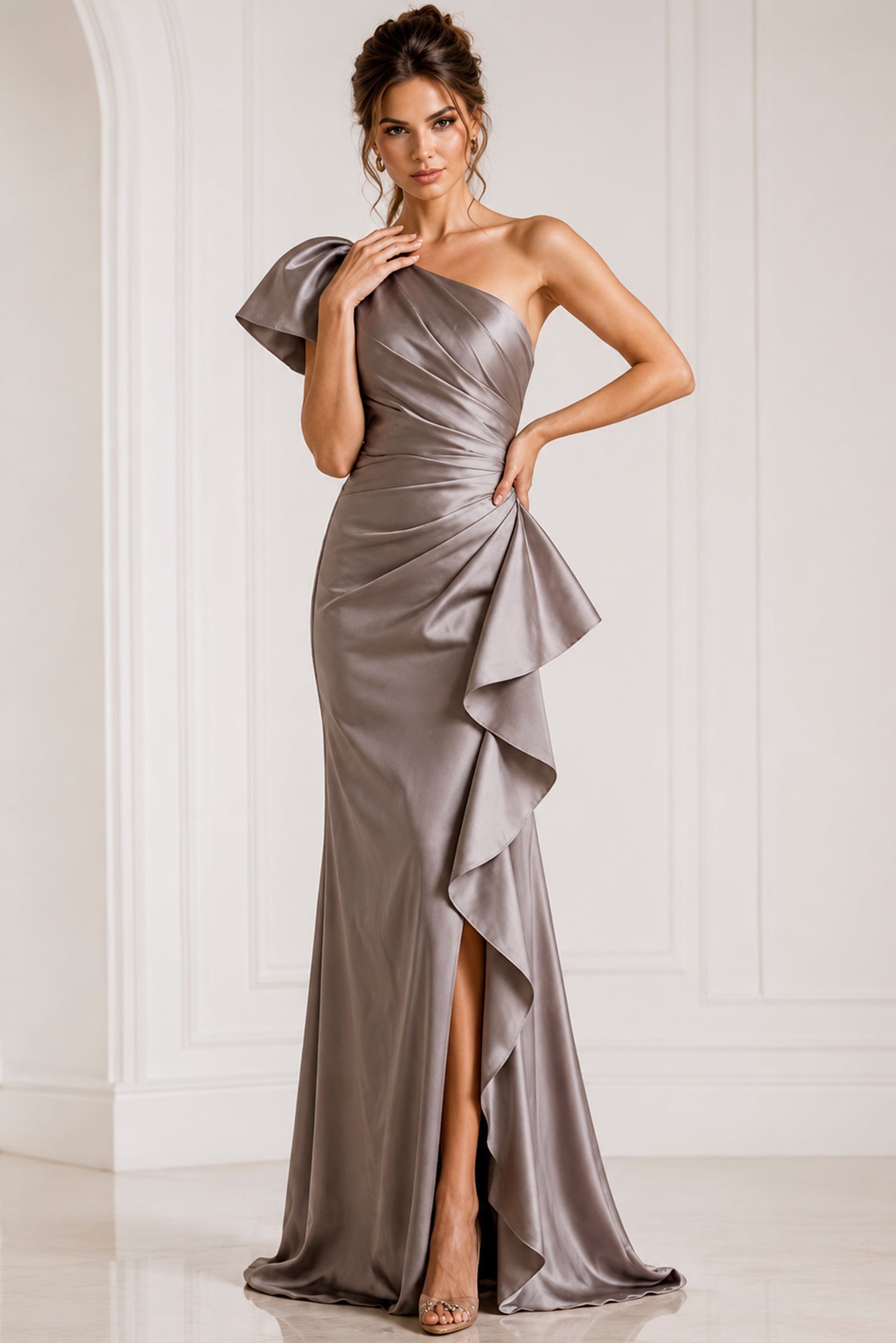 one shoulder dress long sleeve Maketina Womens Ruffle Bandage Club Cocktail Dresses Black XS : Clothing, Shoes & Jewelry Womens MARCELLA Manhattan One Shoulder Midi Dress ASOS DESIGN satin drape long