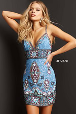 Front close-up of Jovani 09340 dress, showcasing the detailed embellishments.