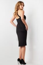 Back view of Jovani 09440 black dress showing fitted silhouette.
