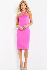model wearing Jovani 09440 pink one-shoulder dress front view
