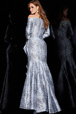 back view of model wearing Jovani 09550 gray dress