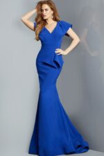 Jovani 09644 Royal V Neck Sheath Evening Dress | Jovani