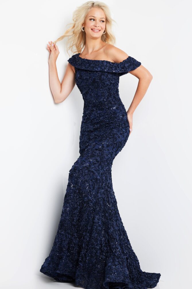 jovani navy lace dress