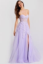 Strapless lilac gown with floral lace bodice 49656