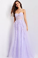 Lavender tulle dress with corset top and slit 49656