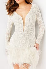 white short beaded dress with the long sleeve 09880