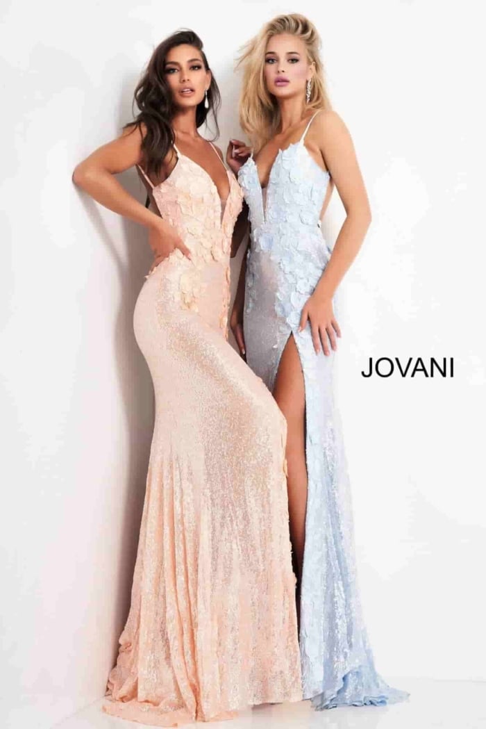 Model wearing Jovani 1012 Hot Pink High Slit Plus Size Dress