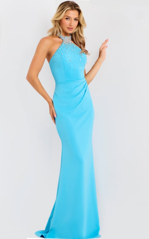 Sleek halter neck gown with rhinestone details 45483