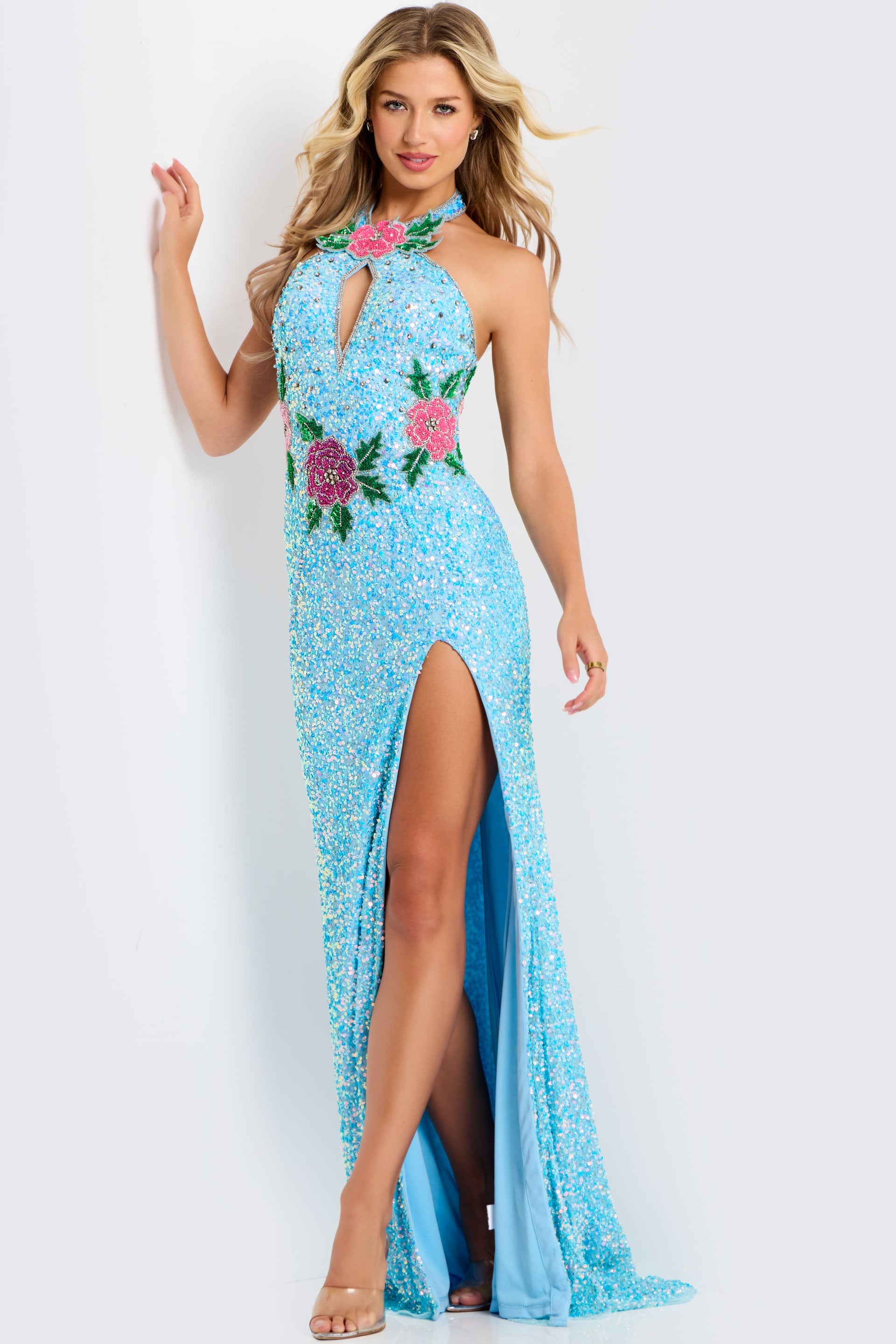 121_46086_019 Sparkling halter gown with floral beaded details 46086