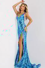 Blue sequin slit gown 40755