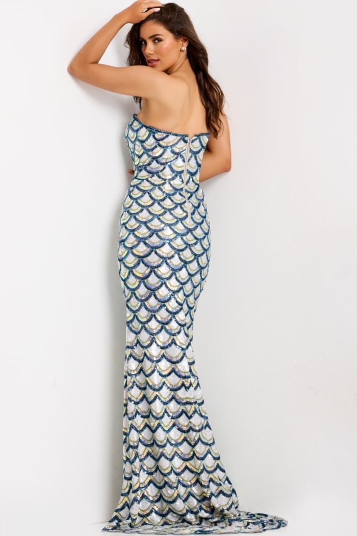 Shimmer strapless evening dress 49260