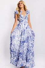 White and blue printed long dress 49143