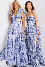 Full skirt gown with shoulder ruffles 49143