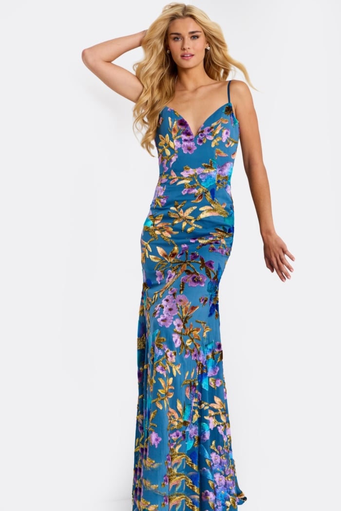 Sleeveless floral evening dress 47655