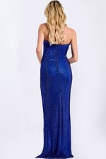 Sparkling blue evening dress with side slit 48135