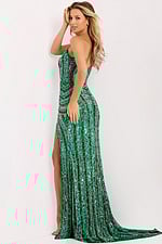 Strapless green sequin gown with high slit 49232