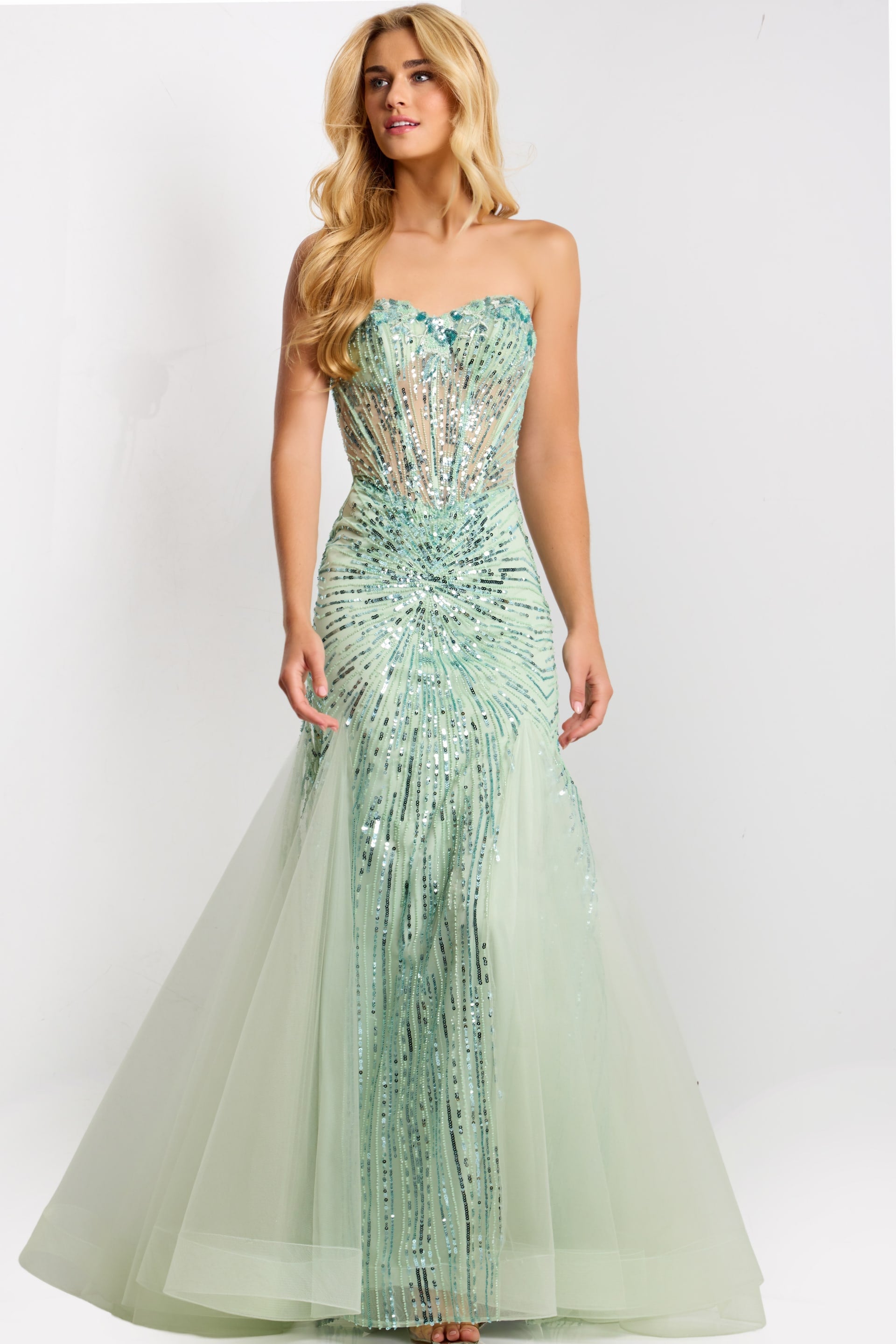 Strapless Mermaid Gown with Sheer Beaded Bodice 42217 - Image 3