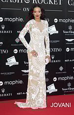 Model wearing Selita Ebanks in Jovani Couture 78258