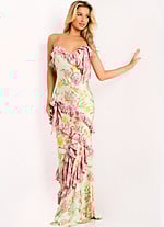 Elegant Floral Prom Dress With Cascading Ruffles