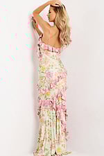 Floral Ruffle Print Prom Dress With Bow Strap