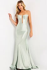 Strapless Satin Prom Dress With Plunging Neckline
