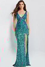 Sequin Cutout Gown With High Slit 46066