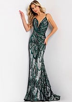 Sequin Mermaid Gown With Deep V Neck