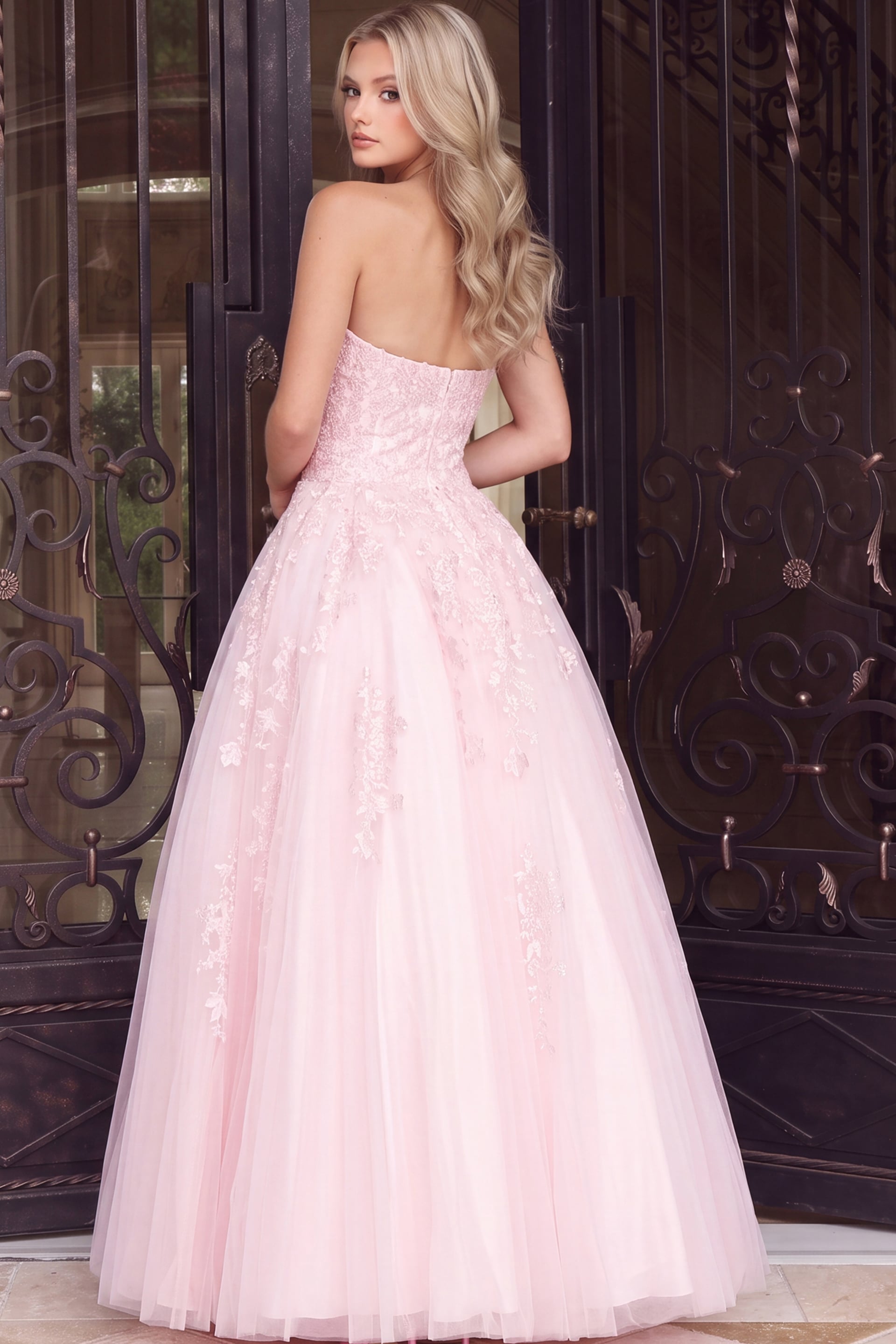 pink corset bodice ball gown