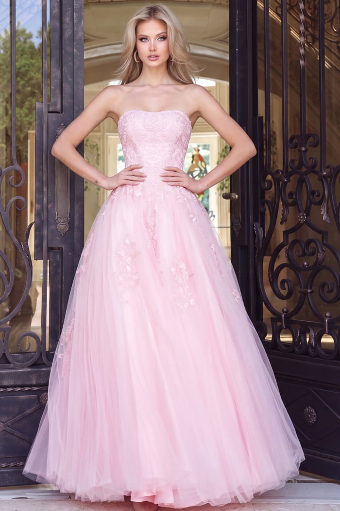 pink strapless embroidered ball gown 1831