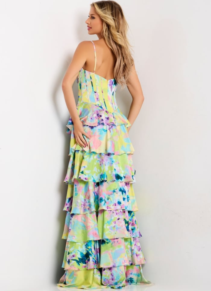 Multicolor Tiered Corset Prom Dress