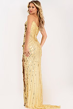 Gold Embellished Fitted Prom Dress