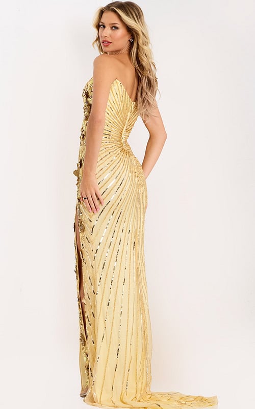 Gold Embellished Fitted Prom Dress