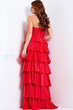 Ruffled layered formal gown with sweetheart neckline and slit