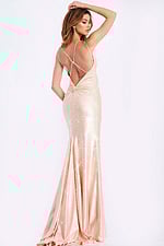 beaded fitted dress with criss cross open back 220110