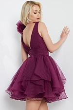 Back view of Jovani 22279 burgundy dress showing V-back design.