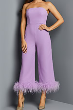 lilac jumpsuit with feather details