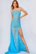 ☆Draped Dress_Turquoise Asymmetric Pleated Mini Dress - Turquoise