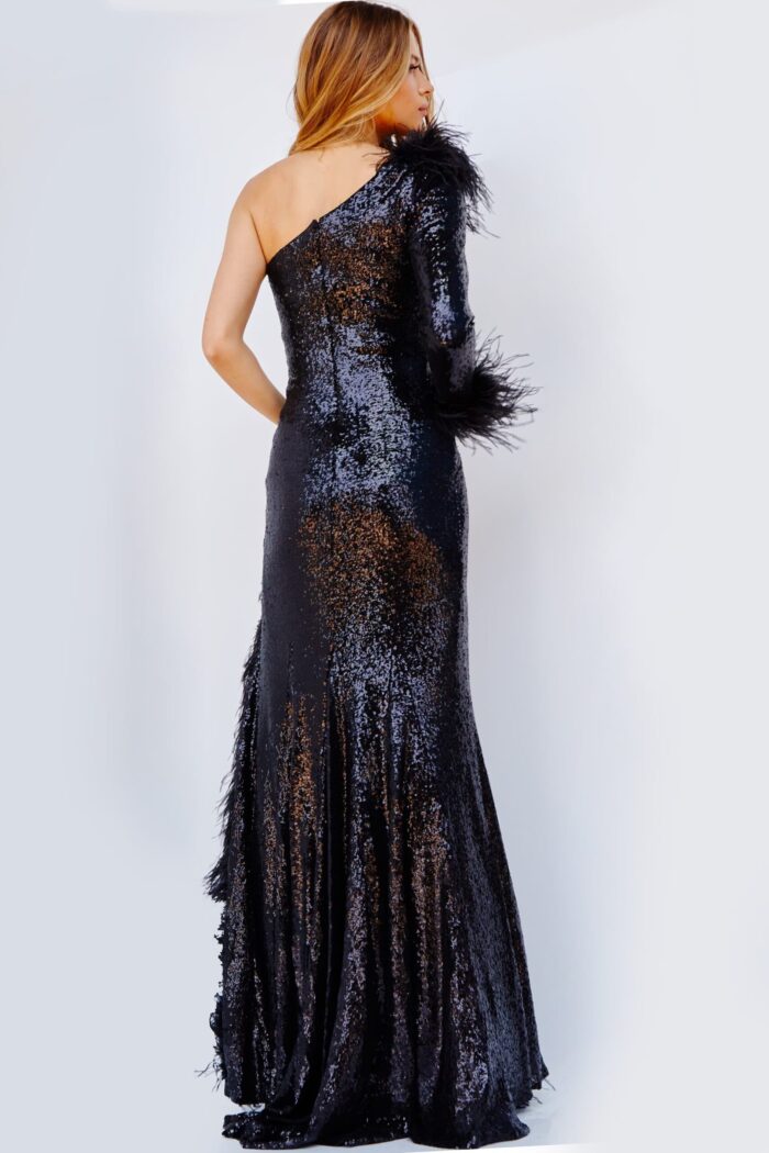 JOVANI エンベリッシュ アシンメトリー ロングドレス ブラック Strapless Black Ruffled Gown 42543 | Jovani