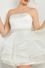 ivory fit and flare dress with ruffles