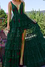 green v neckline sheer dress 22904