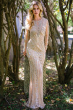 【EEUN】Collar Slit Long Sleeve Stand Collar Long Sleeve Pleated Waist Slit Maxi Dress