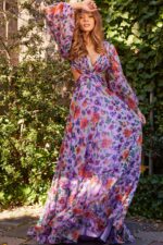 【CPGN STUDIO】Roseville Flower Long Sleeve A-Line Prom Dresses Floral Dress Formal Wedding Guest Sweep