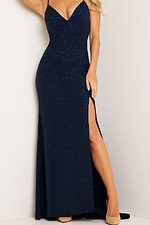 23688 navy high slit prom dress