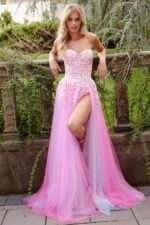 Jovani 23713 Pink Multi Strapless Embellished A Line Gown