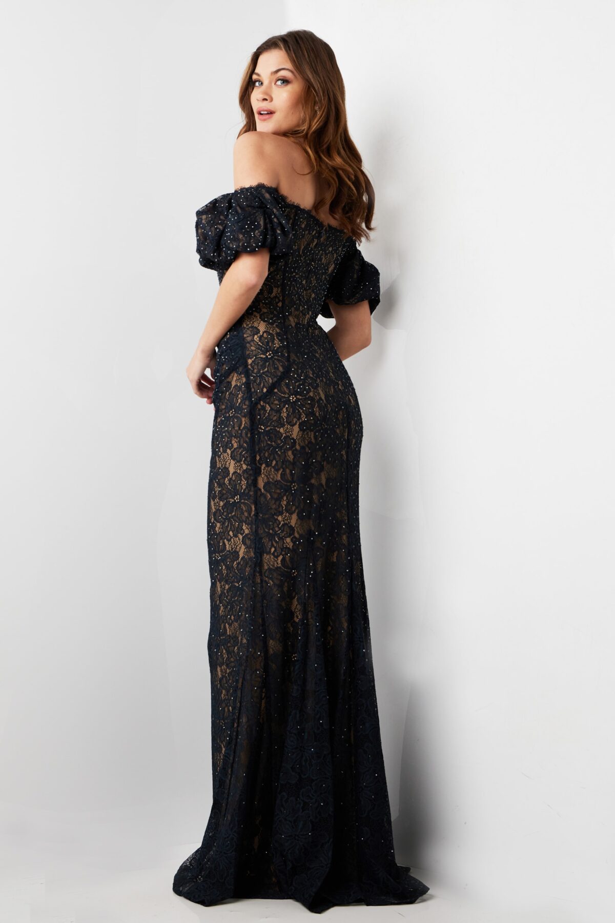 Dark Navy Short Sleeve Lace Formal Dress 23813 - Jovani