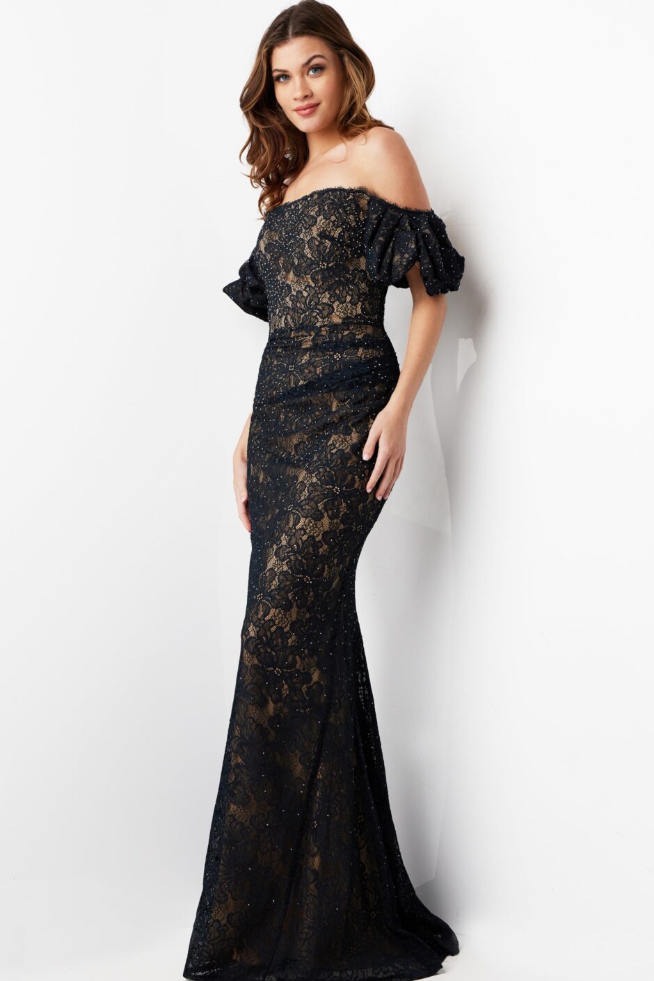 Dark Navy Short Sleeve Lace Formal Dress 23813 - Jovani