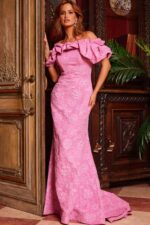 Jovani 23847 Pink Floral Off the Shoulder Gown | Jovani