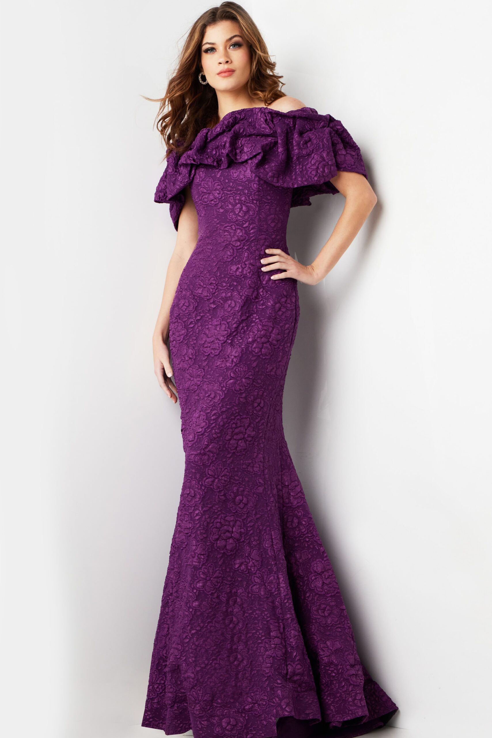 Jovani 23847 Pink Floral Off the Shoulder Gown | Jovani
